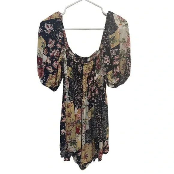 Kimchi Blue Patsy Patchwork Smocked Romper Playsuit w/Square Neckline - Picture 8 of 12